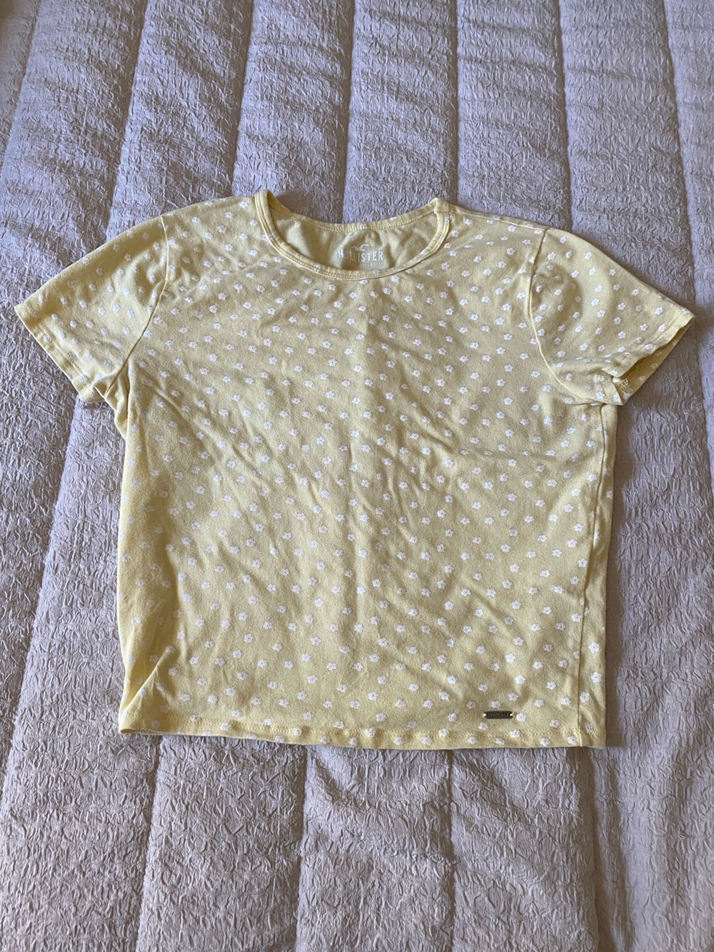 Hollister Pale Yellow Tee with White Floral Dots